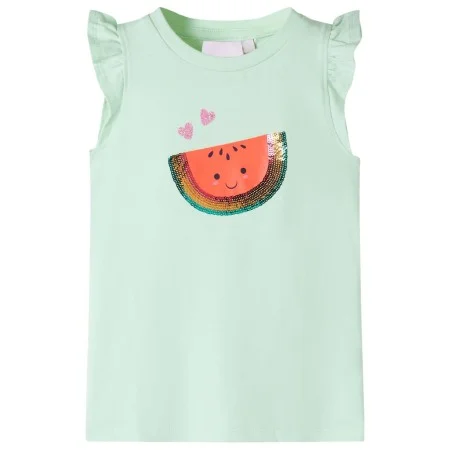 Camiseta infantil de manga volante verde suave 140 de , Camisetas para niños - Ref: Foro24-10638, Precio: 8,45 €, Descuento: %