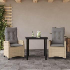 Set comedor de jardín 3 pzas con cojines ratán sintético beige en Conjuntos de jardín | Comprar online en Foru.es