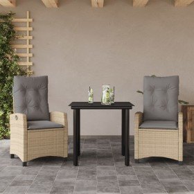 Set comedor de jardín 3 pzas con cojines ratán sintético beige en Conjuntos de jardín | Comprar online en Foru.es