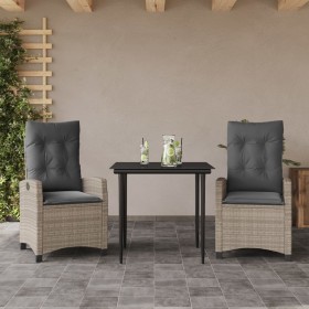 Set comedor de jardín 3 pzas cojines ratán sintético gris claro en Conjuntos de jardín | Comprar online en Foru.es