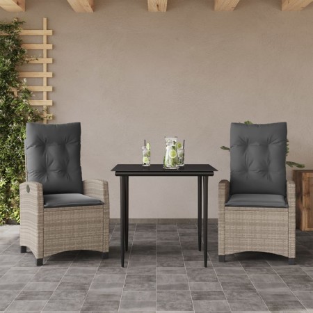 Set comedor de jardín 3 pzas cojines ratán sintético gris claro en Conjuntos de jardín | Comprar online en Foru.es