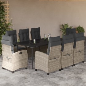 Set comedor de jardín 9 pzas cojines ratán sintético gris claro en Conjuntos de jardín | Comprar online en Foru.es