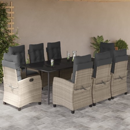 Set comedor de jardín 9 pzas cojines ratán sintético gris claro en Conjuntos de jardín | Comprar online en Foru.es
