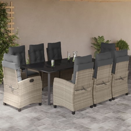 Set comedor de jardín 9 pzas cojines ratán sintético gris claro en Conjuntos de jardín | Comprar online en Foru.es