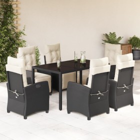 Set de comedor de jardín 7 pzas y cojines ratán sintético negro en Conjuntos de jardín | Comprar online en Foru.es