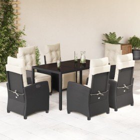 Set de comedor de jardín 7 pzas y cojines ratán sintético negro en Conjuntos de jardín | Comprar online en Foru.es