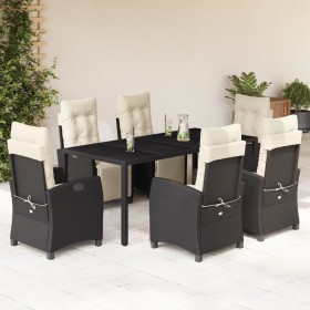 Set de comedor de jardín 7 pzas y cojines ratán sintético negro en Conjuntos de jardín | Comprar online en Foru.es