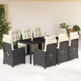 Set de comedor de jardín 9 pzas y cojines ratán sintético negro en Conjuntos de jardín | Comprar online en Foru.es