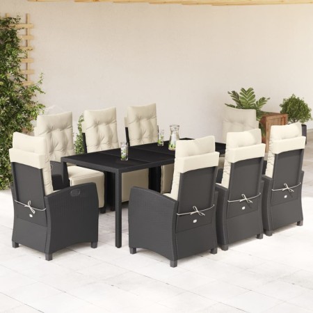 Set de comedor de jardín 9 pzas y cojines ratán sintético negro en Conjuntos de jardín | Comprar online en Foru.es
