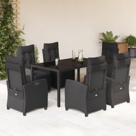 Set de comedor de jardín 7 pzas y cojines ratán sintético negro en Conjuntos de jardín | Comprar online en Foru.es
