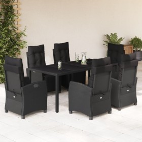 Set de comedor de jardín 7 pzas y cojines ratán sintético negro en Conjuntos de jardín | Comprar online en Foru.es