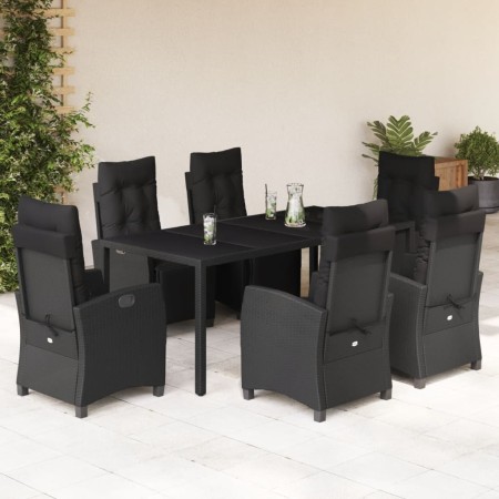 Set de comedor de jardín 7 pzas y cojines ratán sintético negro en Conjuntos de jardín | Comprar online en Foru.es