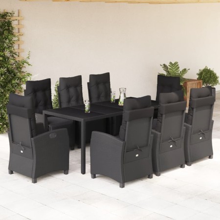 Set de comedor de jardín 9 pzas y cojines ratán sintético negro en Conjuntos de jardín | Comprar online en Foru.es