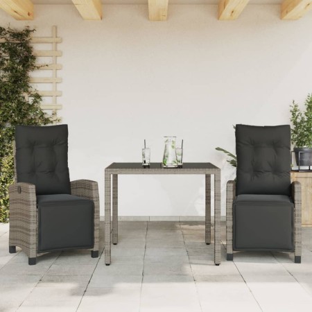Set comedor de jardín 3 piezas con cojines ratán sintético gris en Conjuntos de jardín | Comprar online en Foru.es