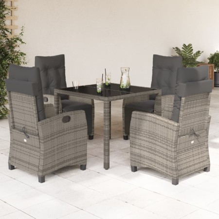 Set comedor de jardín 5 piezas con cojines ratán sintético gris en Conjuntos de jardín | Comprar online en Foru.es