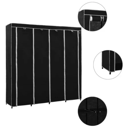 Armario con 4 compartimentos negro 175x45x170 cm de vidaXL, Armarios roperos - Ref: Foro24-282445, Precio: 58,13 €, Descuento: %