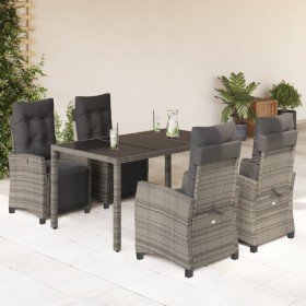 Set comedor de jardín 5 piezas con cojines ratán sintético gris en Conjuntos de jardín | Comprar online en Foru.es