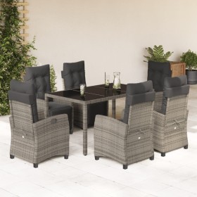 Set comedor jardín 7 pzas y cojines ratán sintético gris en Conjuntos de jardín | Comprar online en Foru.es