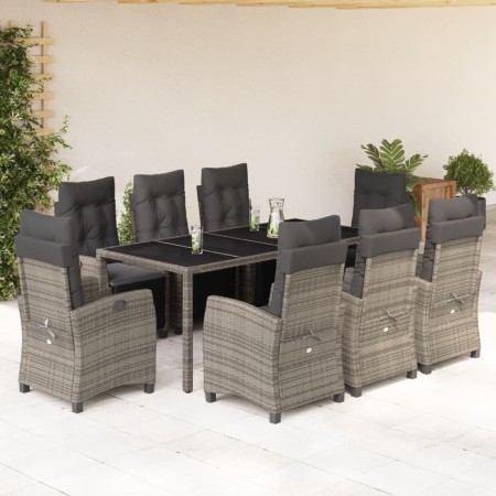 Set comedor jardín 9 pzas y cojines ratán sintético gris en Conjuntos de jardín | Comprar online en Foru.es