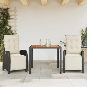 Set comedor de jardín 3 pzas con cojines ratán sintético negro en Conjuntos de jardín | Comprar online en Foru.es