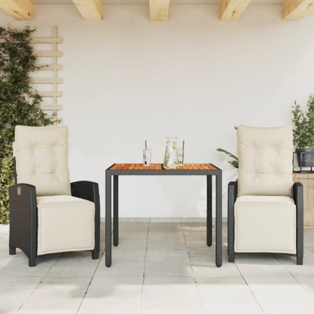 Set comedor de jardín 3 pzas con cojines ratán sintético negro en Conjuntos de jardín | Comprar online en Foru.es