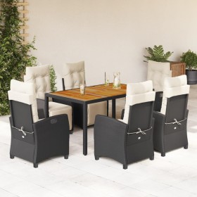 Set de comedor de jardín 7 pzas y cojines ratán sintético negro en Conjuntos de jardín | Comprar online en Foru.es
