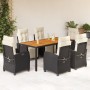 Set de comedor de jardín 7 pzas y cojines ratán sintético negro en Conjuntos de jardín | Comprar online en Foru.es