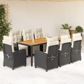 Set de comedor de jardín 9 pzas y cojines ratán sintético negro en Conjuntos de jardín | Comprar online en Foru.es