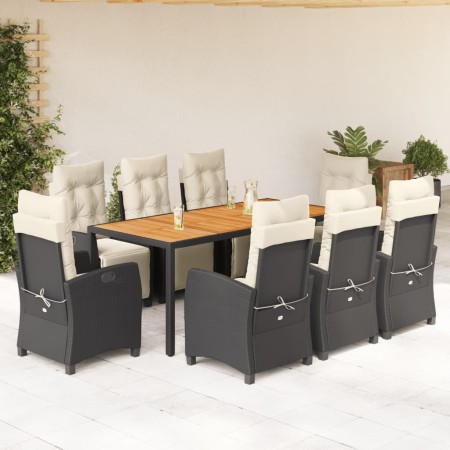 Set de comedor de jardín 9 pzas y cojines ratán sintético negro en Conjuntos de jardín | Comprar online en Foru.es