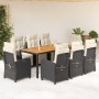 Set de comedor de jardín 9 pzas y cojines ratán sintético negro en Conjuntos de jardín | Comprar online en Foru.es