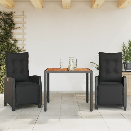 Set comedor de jardín 3 pzas con cojines ratán sintético negro en Conjuntos de jardín | Comprar online en Foru.es