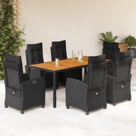 Set de comedor de jardín 7 pzas y cojines ratán sintético negro en Conjuntos de jardín | Comprar online en Foru.es