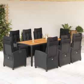 Set de comedor de jardín 9 pzas y cojines ratán sintético negro en Conjuntos de jardín | Comprar online en Foru.es