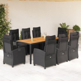 Set de comedor de jardín 9 pzas y cojines ratán sintético negro en Conjuntos de jardín | Comprar online en Foru.es