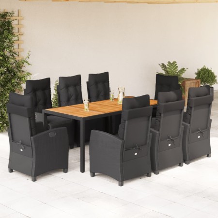Set de comedor de jardín 9 pzas y cojines ratán sintético negro en Conjuntos de jardín | Comprar online en Foru.es