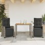 Set comedor de jardín 3 piezas con cojines ratán sintético gris en Conjuntos de jardín | Comprar online en Foru.es