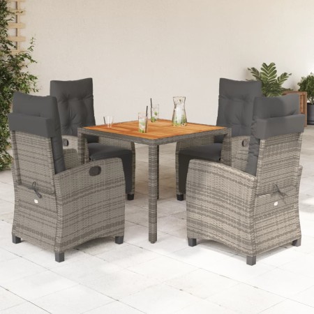Set comedor de jardín 5 piezas con cojines ratán sintético gris en Conjuntos de jardín | Comprar online en Foru.es
