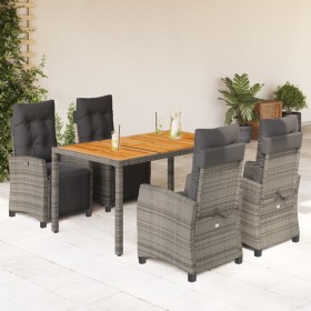 Set comedor de jardín 5 piezas con cojines ratán sintético gris en Conjuntos de jardín | Comprar online en Foru.es