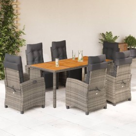 Set comedor jardín 7 pzas y cojines ratán sintético gris en Conjuntos de jardín | Comprar online en Foru.es