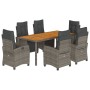 Set comedor jardín 7 pzas y cojines ratán sintético gris en Conjuntos de jardín | Comprar online en Foru.es