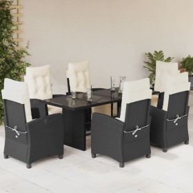 Set de comedor de jardín 7 pzas y cojines ratán sintético negro en Conjuntos de jardín | Comprar online en Foru.es