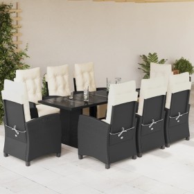Set de comedor de jardín 9 pzas y cojines ratán sintético negro en Conjuntos de jardín | Comprar online en Foru.es
