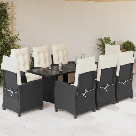 Set de comedor de jardín 9 pzas y cojines ratán sintético negro en Conjuntos de jardín | Comprar online en Foru.es