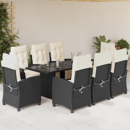 Set de comedor de jardín 9 pzas y cojines ratán sintético negro en Conjuntos de jardín | Comprar online en Foru.es