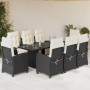 Set de comedor de jardín 9 pzas y cojines ratán sintético negro en Conjuntos de jardín | Comprar online en Foru.es