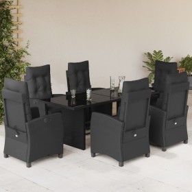 Set de comedor de jardín 7 pzas y cojines ratán sintético negro en Conjuntos de jardín | Comprar online en Foru.es