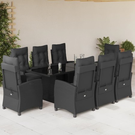 Set de comedor de jardín 9 pzas y cojines ratán sintético negro en Conjuntos de jardín | Comprar online en Foru.es