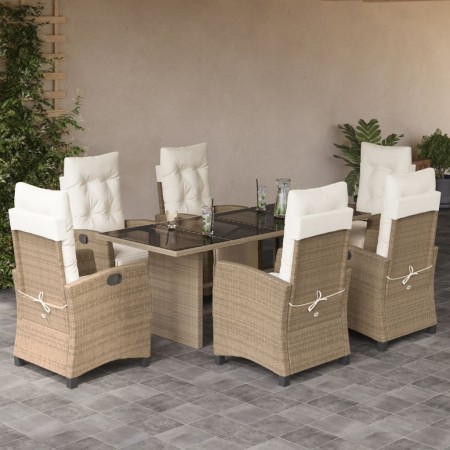 Set comedor de jardín 7 pzas con cojines ratán sintético beige en Conjuntos de jardín | Comprar online en Foru.es