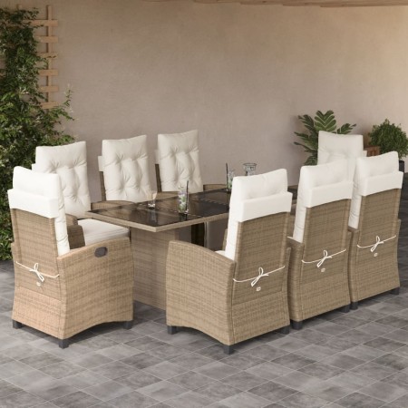 Set comedor de jardín 9 pzas con cojines ratán sintético beige en Conjuntos de jardín | Comprar online en Foru.es