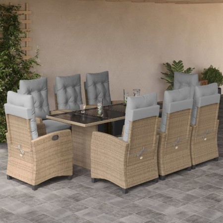 Set comedor de jardín 9 pzas con cojines ratán sintético beige en Conjuntos de jardín | Comprar online en Foru.es